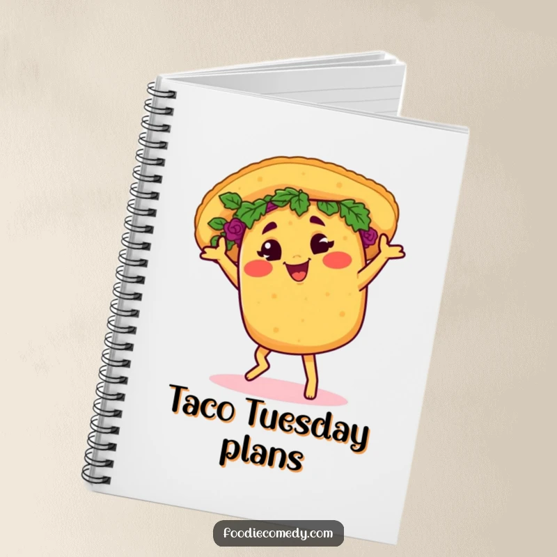 Funny taco notebook, salsa dancing with a wink, for jotting down delicious and funny ideas.