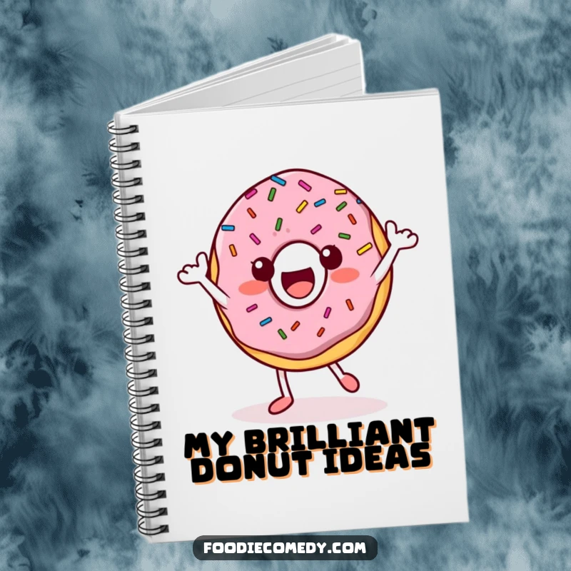 Funny Donut Notebook: A happy donut character with sprinkles dances, ideal for notes and doodles.