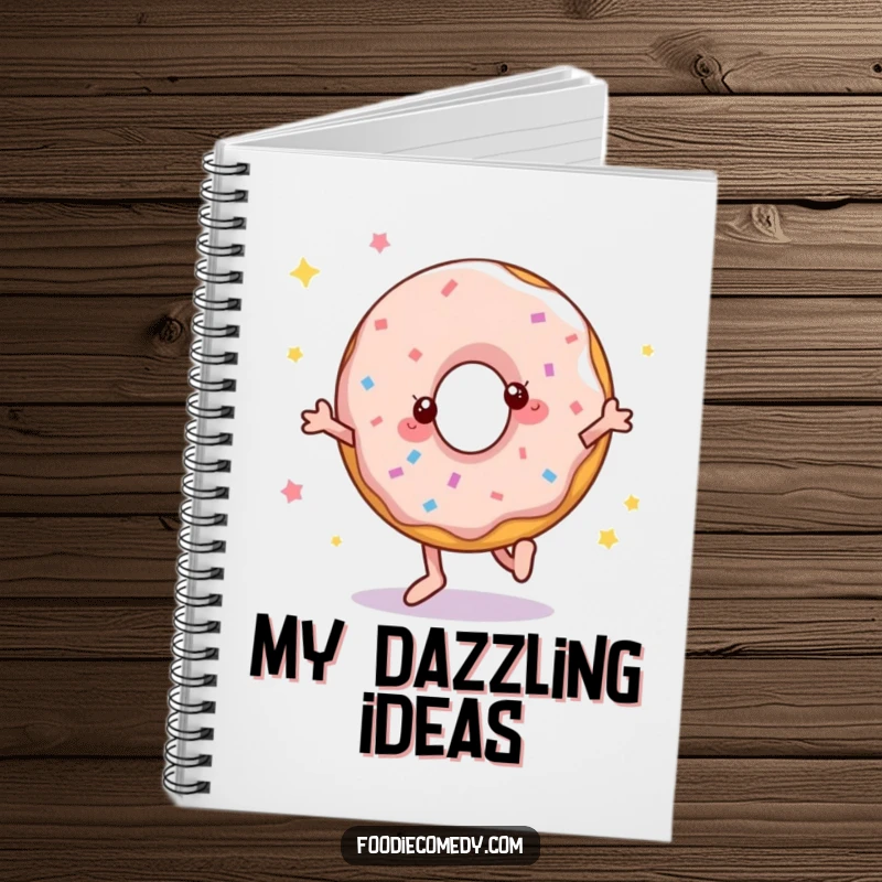 Funny notebook with a donut doing a disco dance, ideal for capturing notes, ideas, or dance steps with humor.