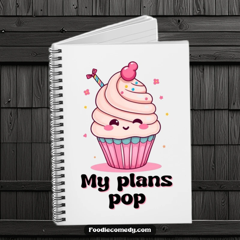 Funny Cupcake Party Notebook: A playful kawaii cupcake character blowing a party favor, ready to capture your celebration plans.