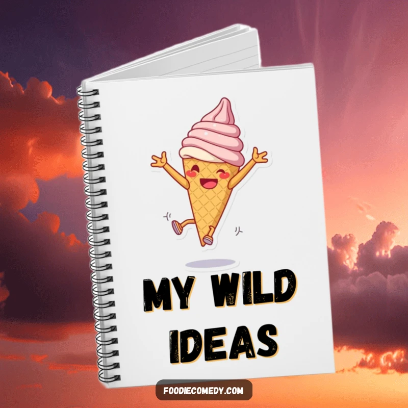 Funny Ice Cream Cartwheel Notebook: A cartwheeling ice cream cone adorns this notebook for sweet and humorous note-taking.