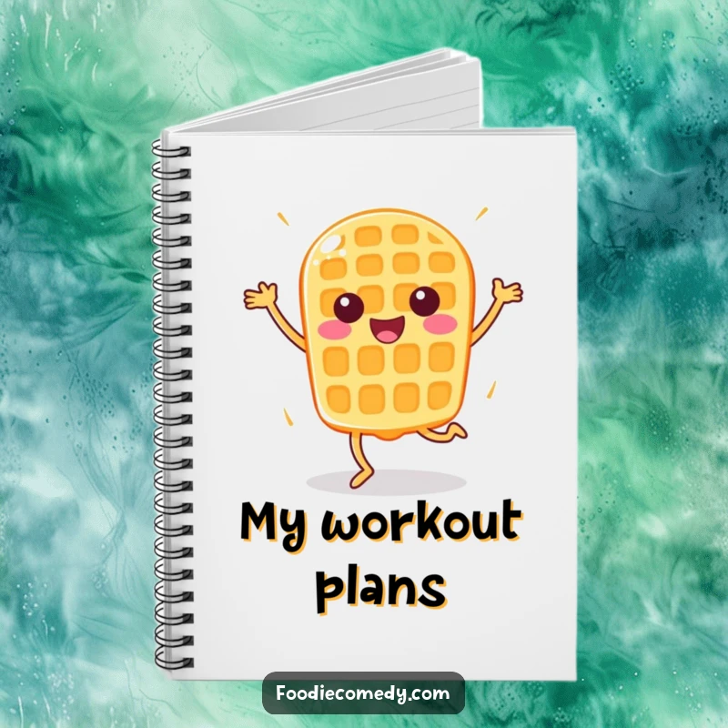 Funny Happy Waffle Notebook: A waffle doing aerobics is featured on this notebook for energetic note-taking.