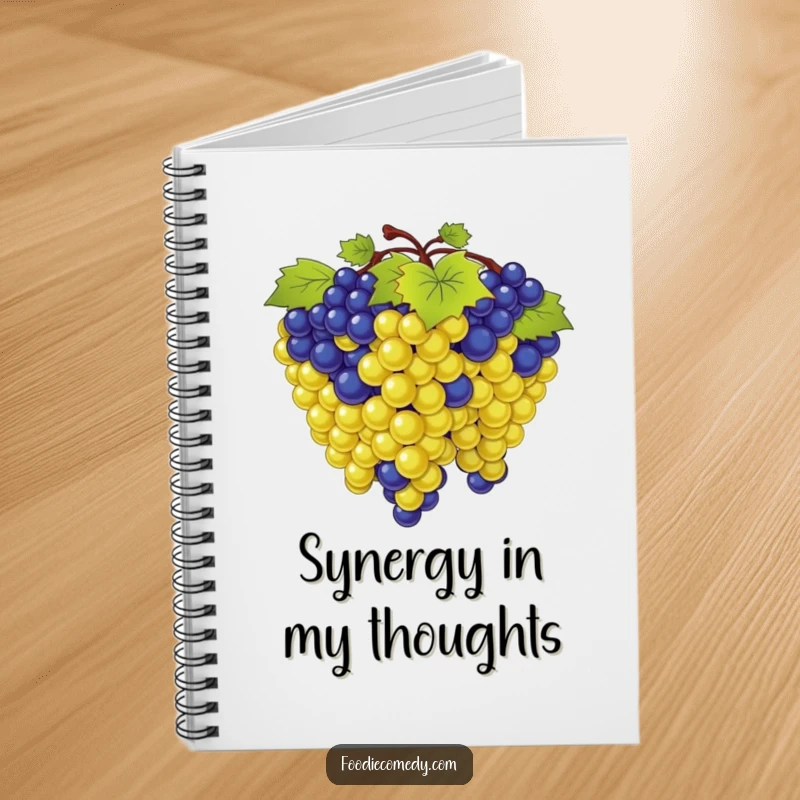 Funny notebook cover designed with a bunch of grapes in synchronized sway, inspiring energetic and harmonious note-taking.