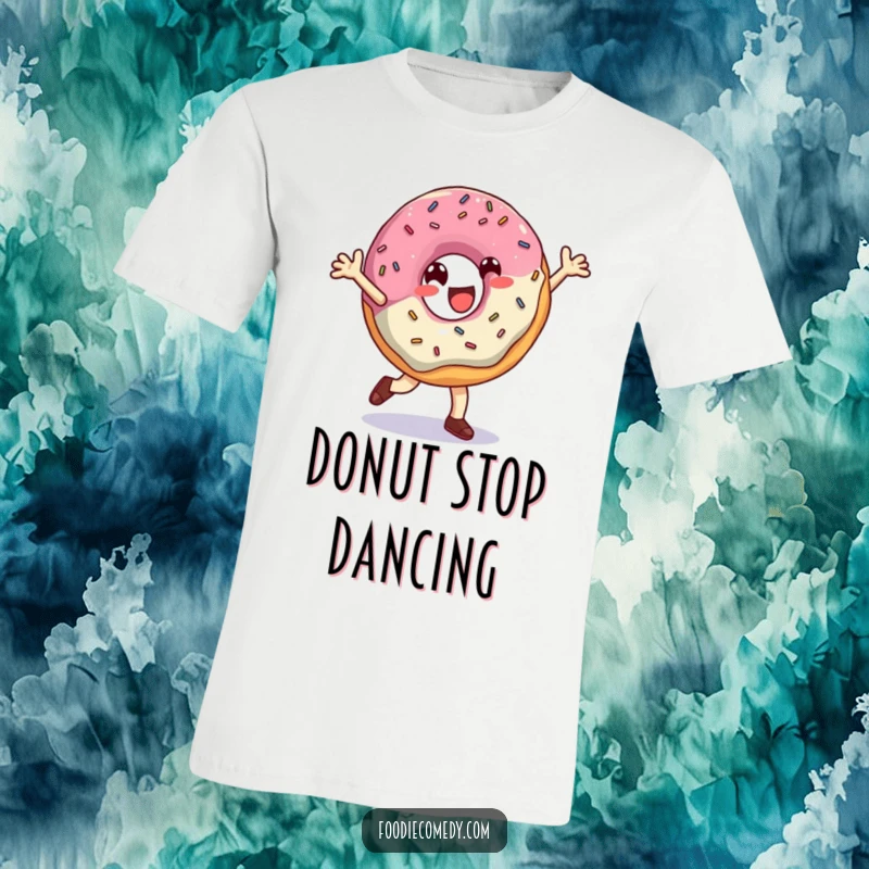 Funny Donut T-Shirt: A cheerful donut breakdancing with sprinkles, depicting a fun-loving attitude and a passion for sweets, a great gift.