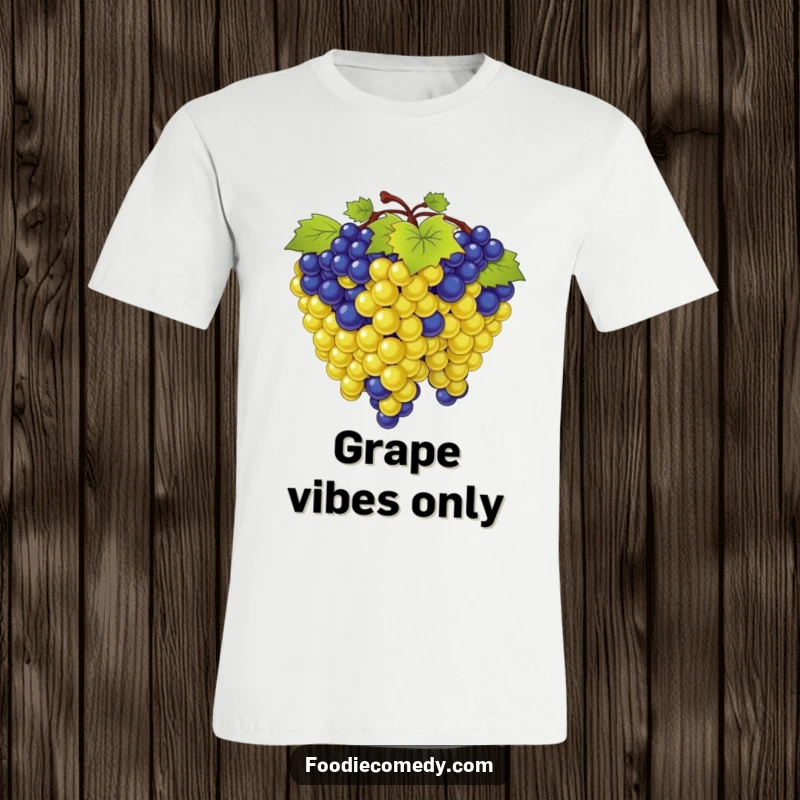 Funny t-shirt graphic of a bunch of grapes performing a synchronized sway, embodying unity and a joyful, rhythmic spirit.