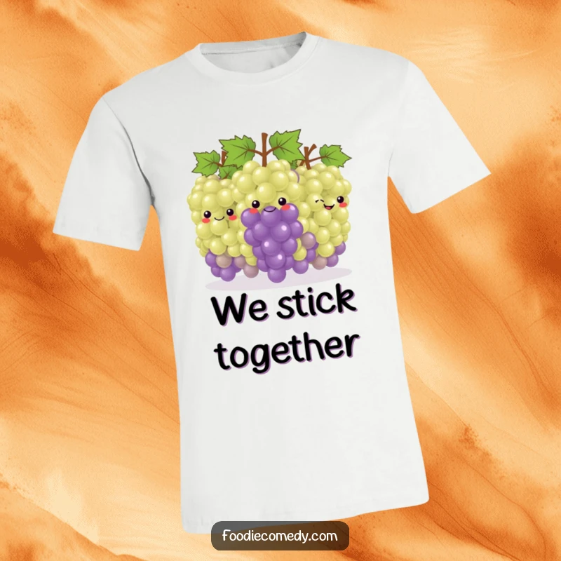 Funny Grape Dance T-Shirt: A happy, smiling bunch of grapes forming a conga line, exuding festive energy and camaraderie.