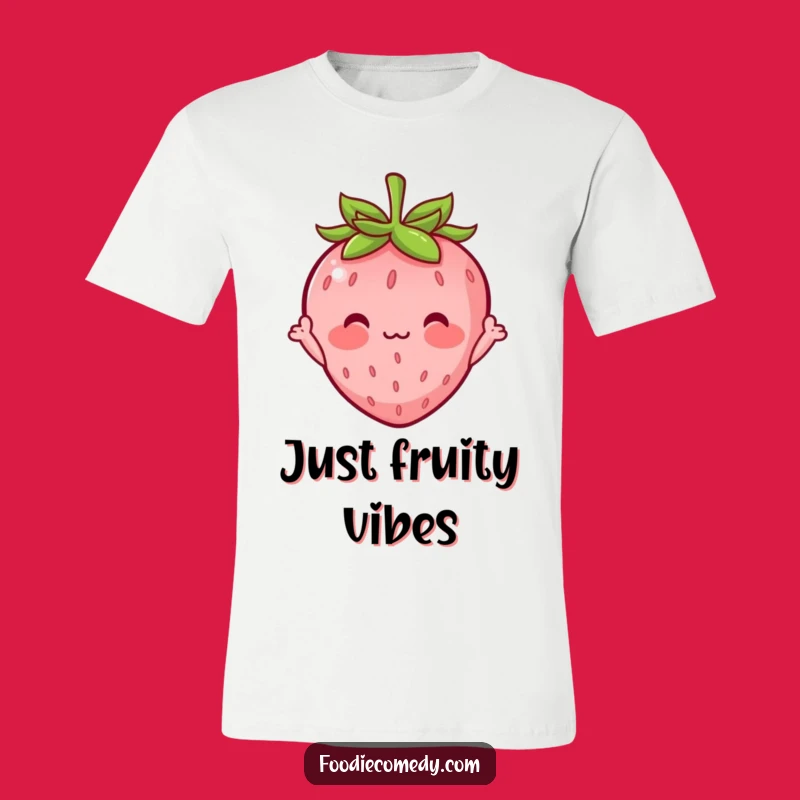 Funny Shy Strawberry T-Shirt: Cute Waving Character Tee for Humor Lovers