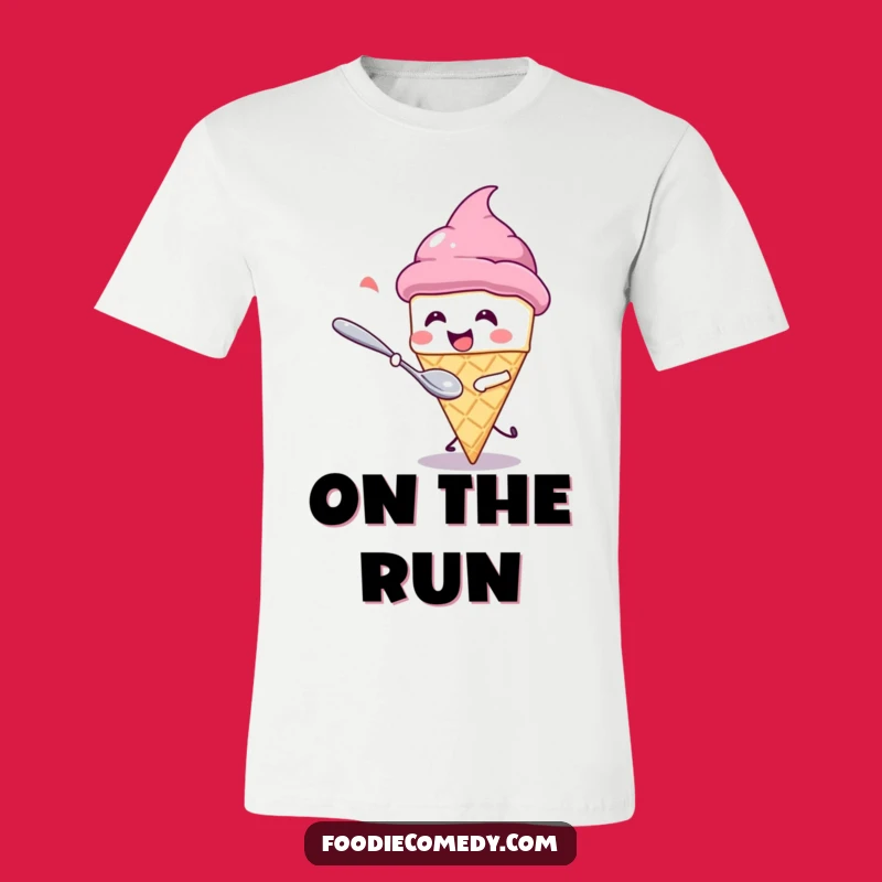 Funny Kawaii Ice Cream T-Shirt: Giggling Cone Spoon Chase Tee