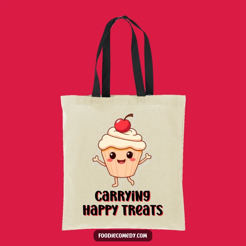 Funny Dancing Cupcake Tote Bag: Cherry Character Canvas Bag Gift