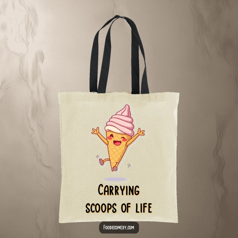 Funny Ice Cream Cartwheel Tote Bag: A happy ice cream cone cartwheels, making this tote both functional and funny.
