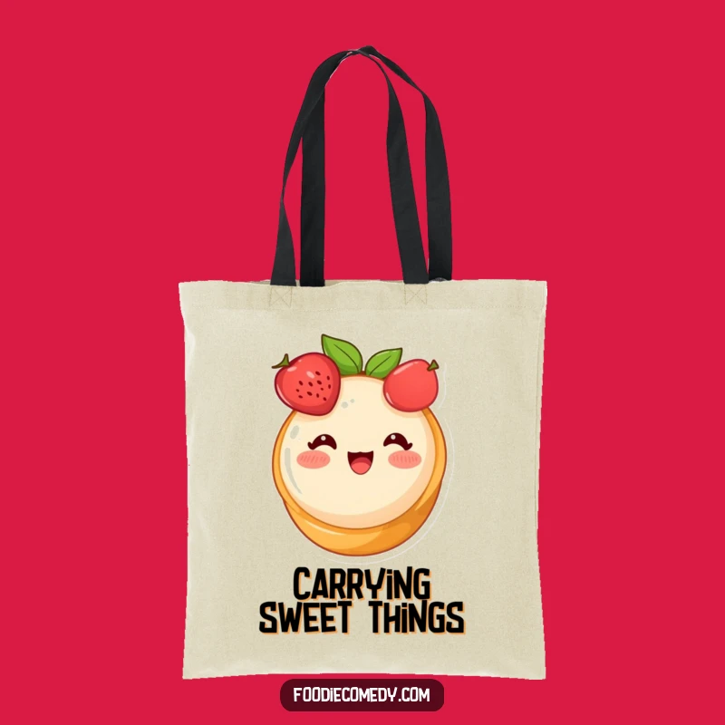 Funny Blushing Fruit Tart Tote Bag - Cute Dessert Cartoon Accessory
