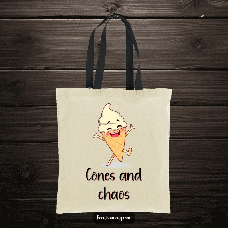 Funny Ice Cream Tote Bag: A quirky tote bag featuring an ice cream cone breakdancing, perfect for carrying goodies in style.