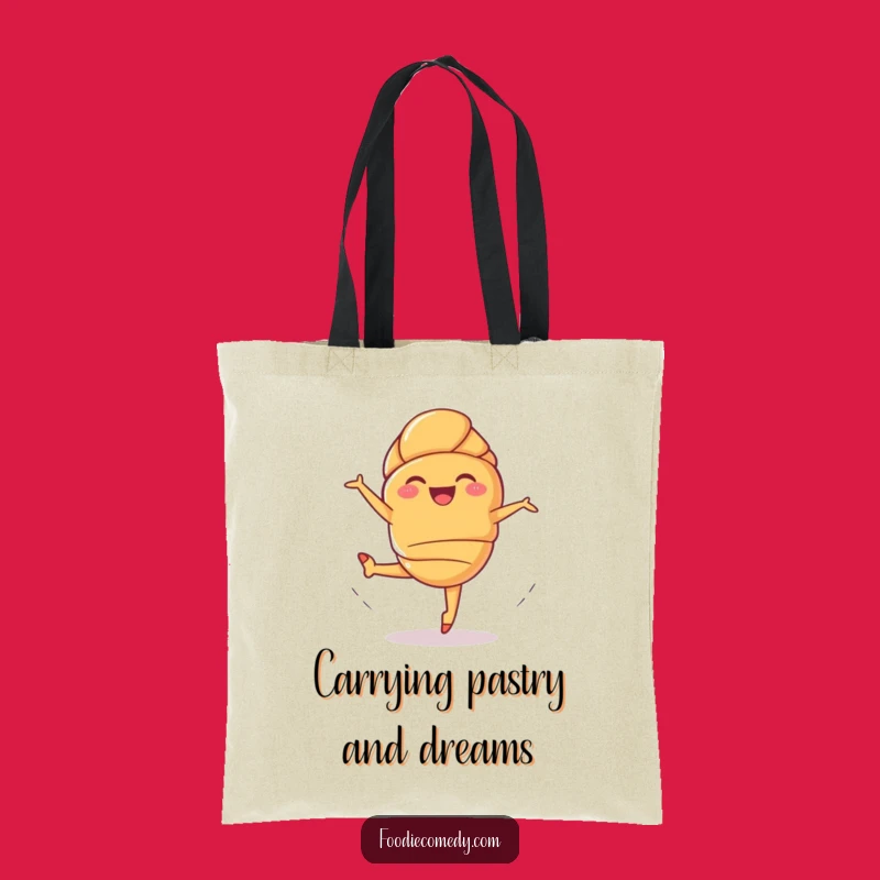 Funny Giggling Croissant Ballet Tote Bag - Stylish Whimsical Pastry Accessory