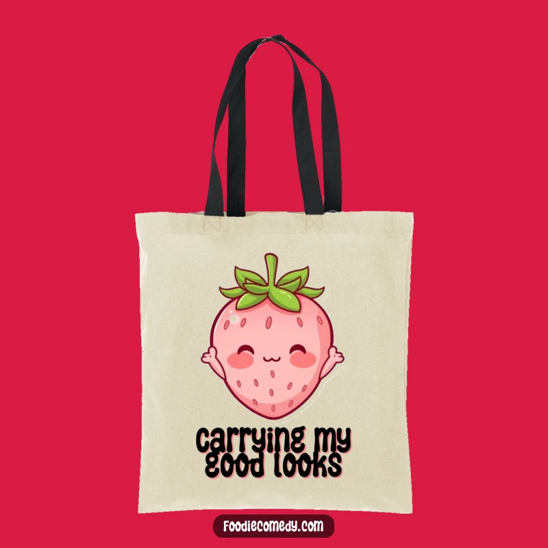 Funny Shy Strawberry Tote Bag: Cute Waving Character Canvas Bag Gift