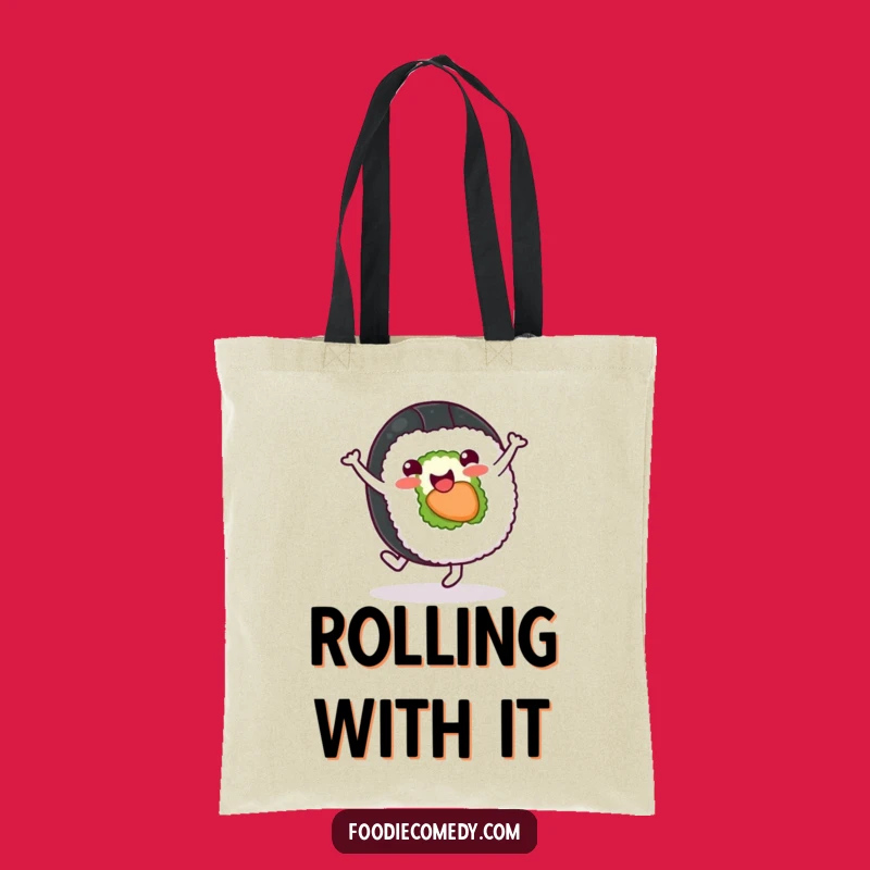 Funny Sushi Cartwheel Tote Bag: Cheerful Japanese Food Bag, Perfect for Groceries and Gifts